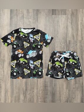 Black Monster Truck Kids Pajama Set with Colorful Print